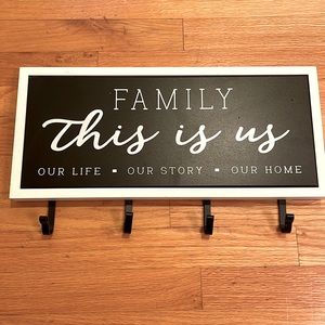 Family Wood Wall Plaque with Metal Hooks